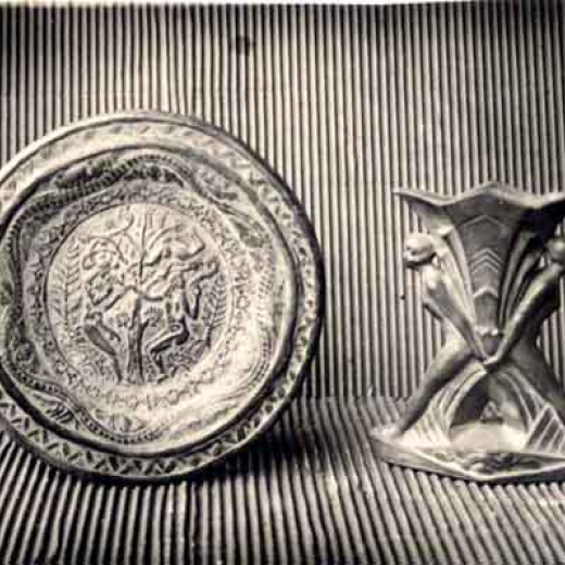 Plata Adan i Eva i gerro de Flor de lotus