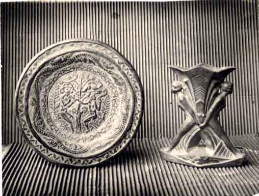 Plata Adan i Eva i gerro de Flor de lotus