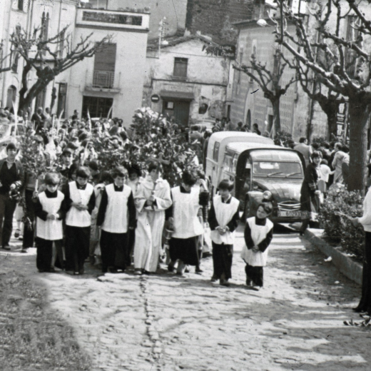 Benedicció i processó a la festa de Rams en temps de Mn Francesc Berga