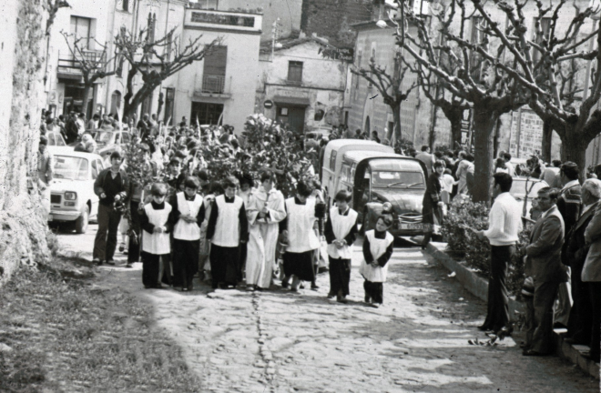 Benedicció i processó a la festa de Rams en temps de Mn Francesc Berga
