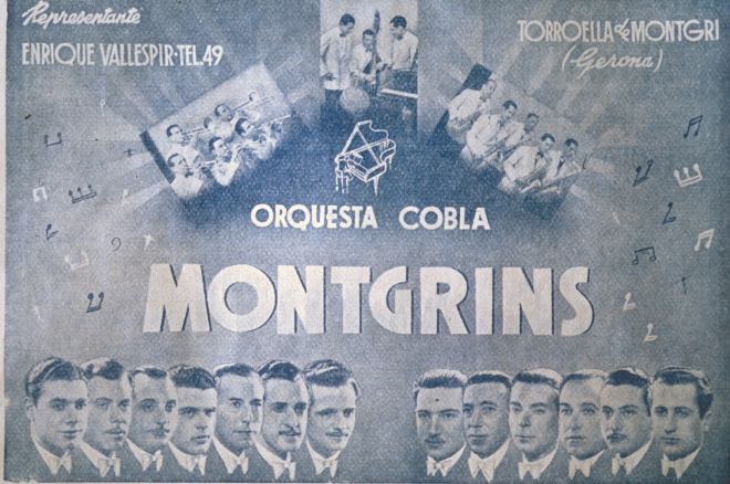 Propaganda de l'orquesta Montgrins.

L'orquesta Montgrins és una de les més antigues de la província de Girona. Amb la seva central a Torroella de Montgrí. És una agrupació que està sempre a primera línea en totes les facetes, tant com a cobla per sardanes, música clàssica, com a música ballablr.

En aquesta propaganda es presenta com una orquesta d'última moda.