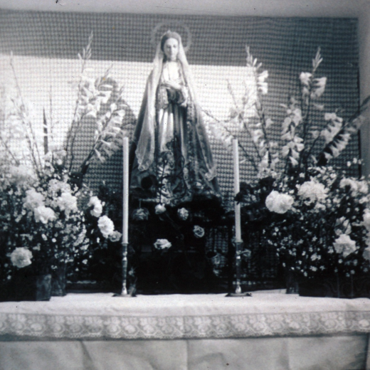 Un altar de corpus dels que es muntaven en diversos carrers de la vila. Aquest és al davant de l'avui botiga de Can Manté al carrer dels Dolors.
