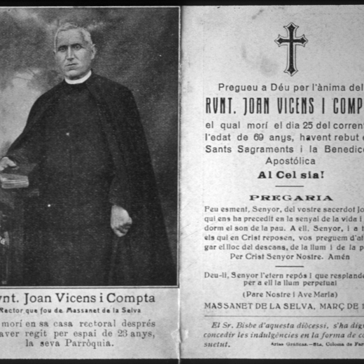 Recordatòri de la mort del Sr. rector Mn Joan Vicens que fou rector de Maçanet per espai de 23 anys