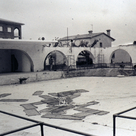 Obres de restauració de la Pista Jardí l'any 1993.