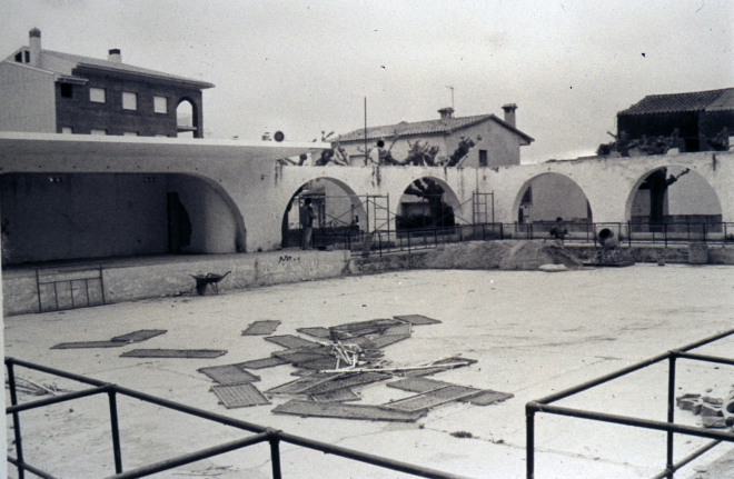 Obres de restauració de la Pista Jardí l'any 1993.