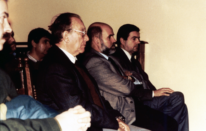 Presidència d'autoritats en la presentació del llibre SHUM 40 anys d'història que tingué lloc al Palau de Foixà