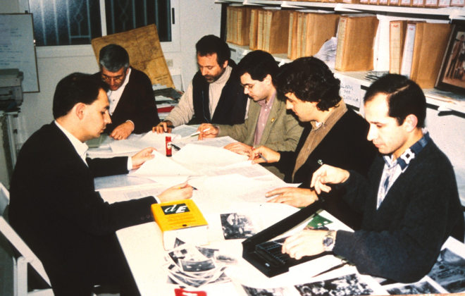Grup de treball del taller d'història en la confecció del llibre 
