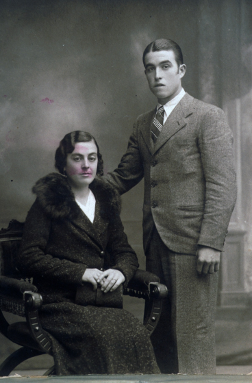 En Jaume Codina Rossell i la Joaquima Rossell Lacomba el dia del seu casament l'any 1935
