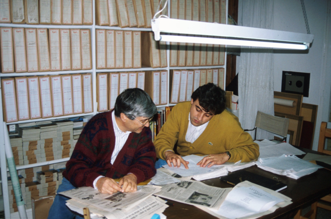 En Juli Campeny president del Taller d'Història i en Joan Romaguera, de la Junta Directiva