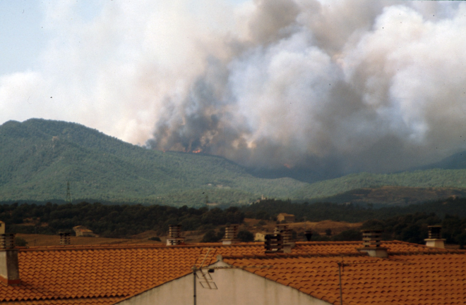 Altre detall del gran incendi forestal. La muntanya d'Argimont a punt d'esser envoltada pel foc