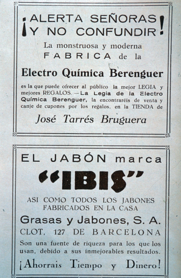 Anuncis publicitàris de programes de la Festa Major de 1927.