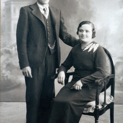 En Jaume Romaguera Serra de Can Romaguera i la Montserrat Artigas Marques de Can Tió el dia del seu casament.