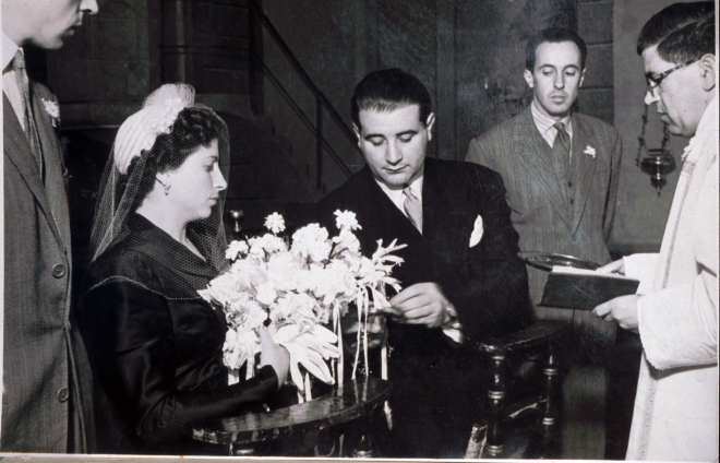 Emilia Falgueras Aymerich i Joaquim Garriga Ribas el dia del seu casament