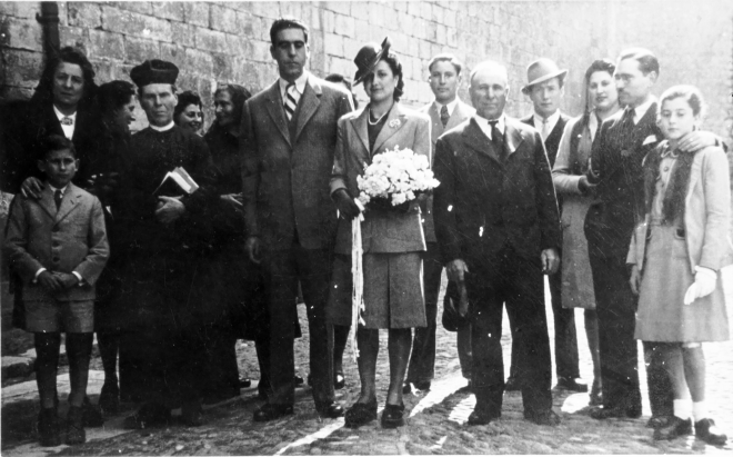 Ramon Caderrich Ostench i Teresa Falgueras Aymerich el dia del seu casament