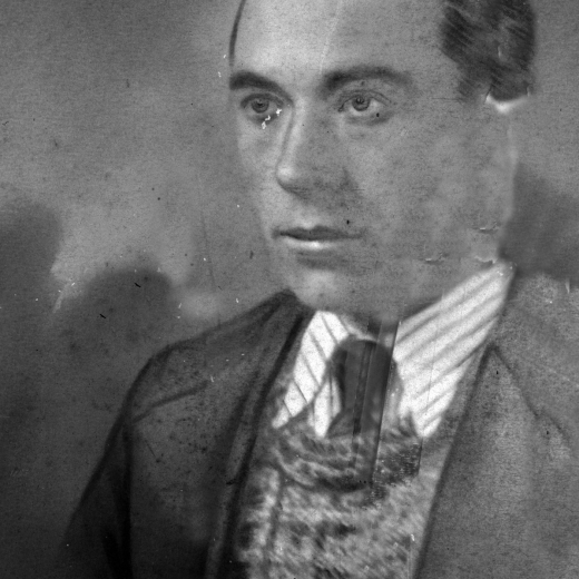 Retrat de Jaume Brucet amb la dedicatòria:

