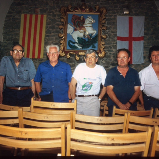 Grup d'integrants del Taller d'Història de l'equip de restauració de Sant Jordi.

D'esquerra a dreta: Josep Reyner, Martí Tomàs, Juli Campeny, Josep Panosa i Josep Soler.
