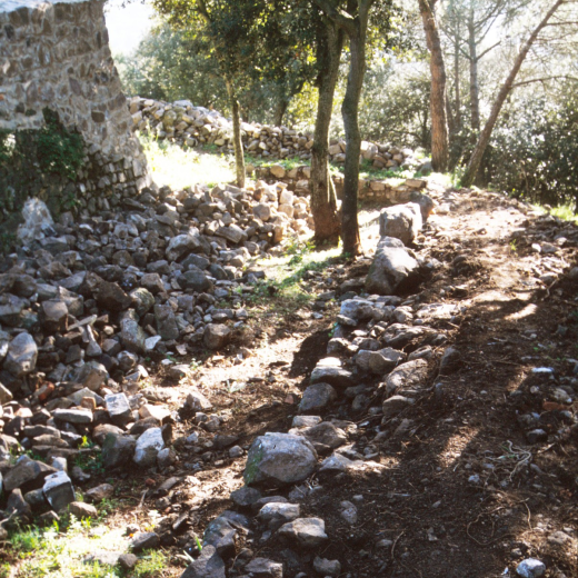 Treballs de reconstrucció de les muralles del fossar