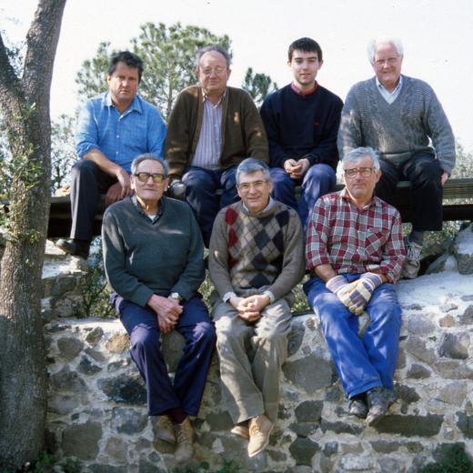 Grup de treball del taller d'història.

D'esquerra a dreta (a dalt): Josep Soler, Josep Panosa, Jordi Vergés i Martí Tomàs. ( a baix): Josep Reyner, Juli Campeny i Xavier Vergés