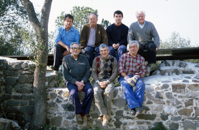 Grup de treball del taller d'història.

D'esquerra a dreta (a dalt): Josep Soler, Josep Panosa, Jordi Vergés i Martí Tomàs. ( a baix): Josep Reyner, Juli Campeny i Xavier Vergés