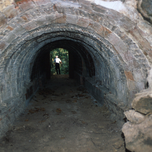 Túnel d'entrada al pou del glaç al fons en Martí Tomàs