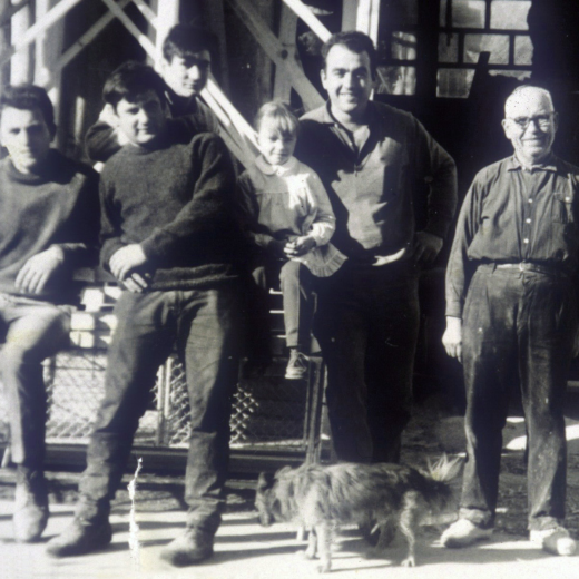 D'esquerra a dreta: Joaquim Codina, Joaquim Roca, Juli Campeny, la nena Olga Caballé, Josep Codina i Joan Alabert