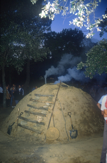 Detall d'una carbonera artesana, tal com es feia al carbó de llenya al mateix bosc, anys enrera.