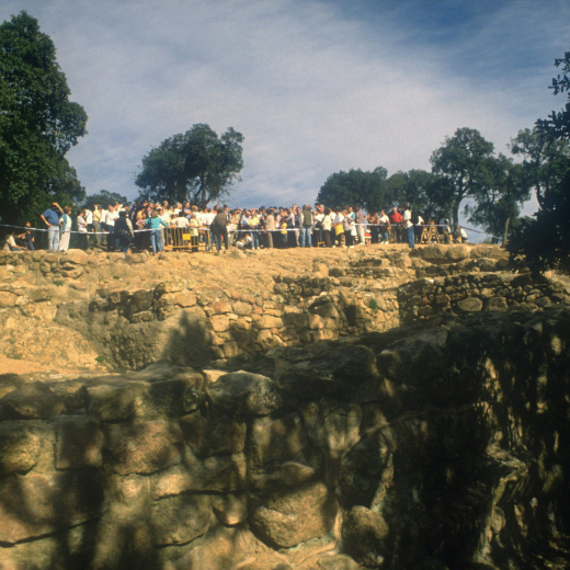 Un grup de visitants al castell de Torcafelló abans de l'incendi de l'any 2003.