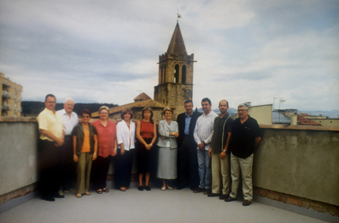 Junta directiva del Taller d'Història. D'esquerra a dreta: Narcís Vilella, Martí Tomàs, Assumpció Artigas, Susanna Clarió, Àngela Artigas, Glòria Caballé, Lluïsa Morales, Lluís Planas, Joan Romaguera, Josep Costa i Juli Campeny. 
