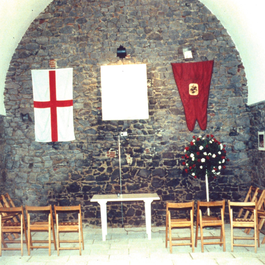 Interior de la capella de Sant Jordi del Castell de Torcafelló ja restaurada.