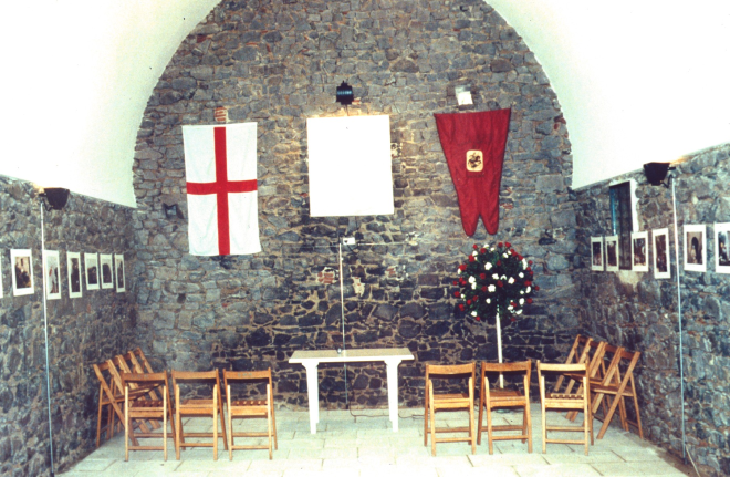 Interior de la capella de Sant Jordi del Castell de Torcafelló ja restaurada.