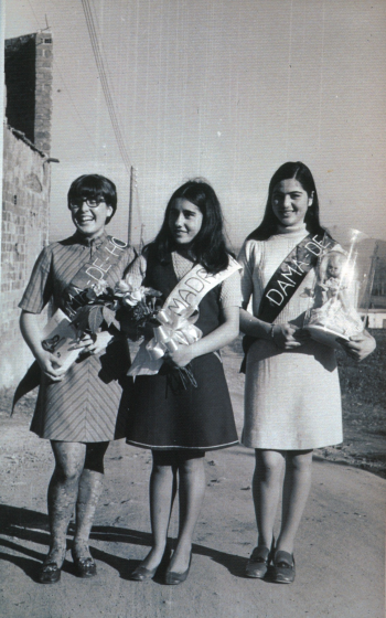Festa dels Quintos el 1968, padrina Matilde Gironés, dames d'honor Nuri Rovira i M Rosa Costa
