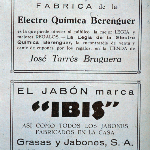 Anuncis publicitàris de programes de la Festa Major de 1927.