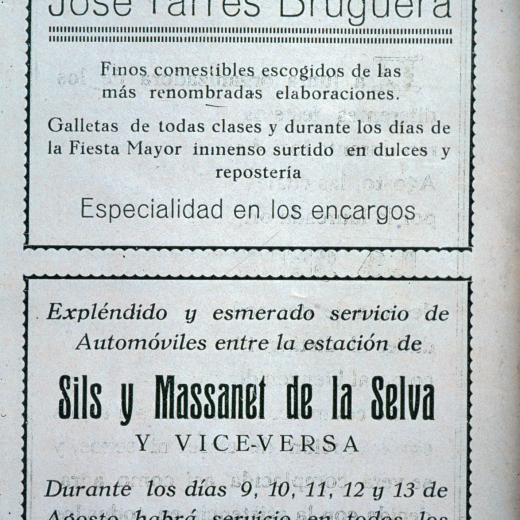 Anuncis publicitàris als programes de la Festa Major de 1927.
